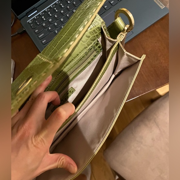 Lime green croc print leather clutch top handle bag vintage Ann Taylor - Picture 8 of 8